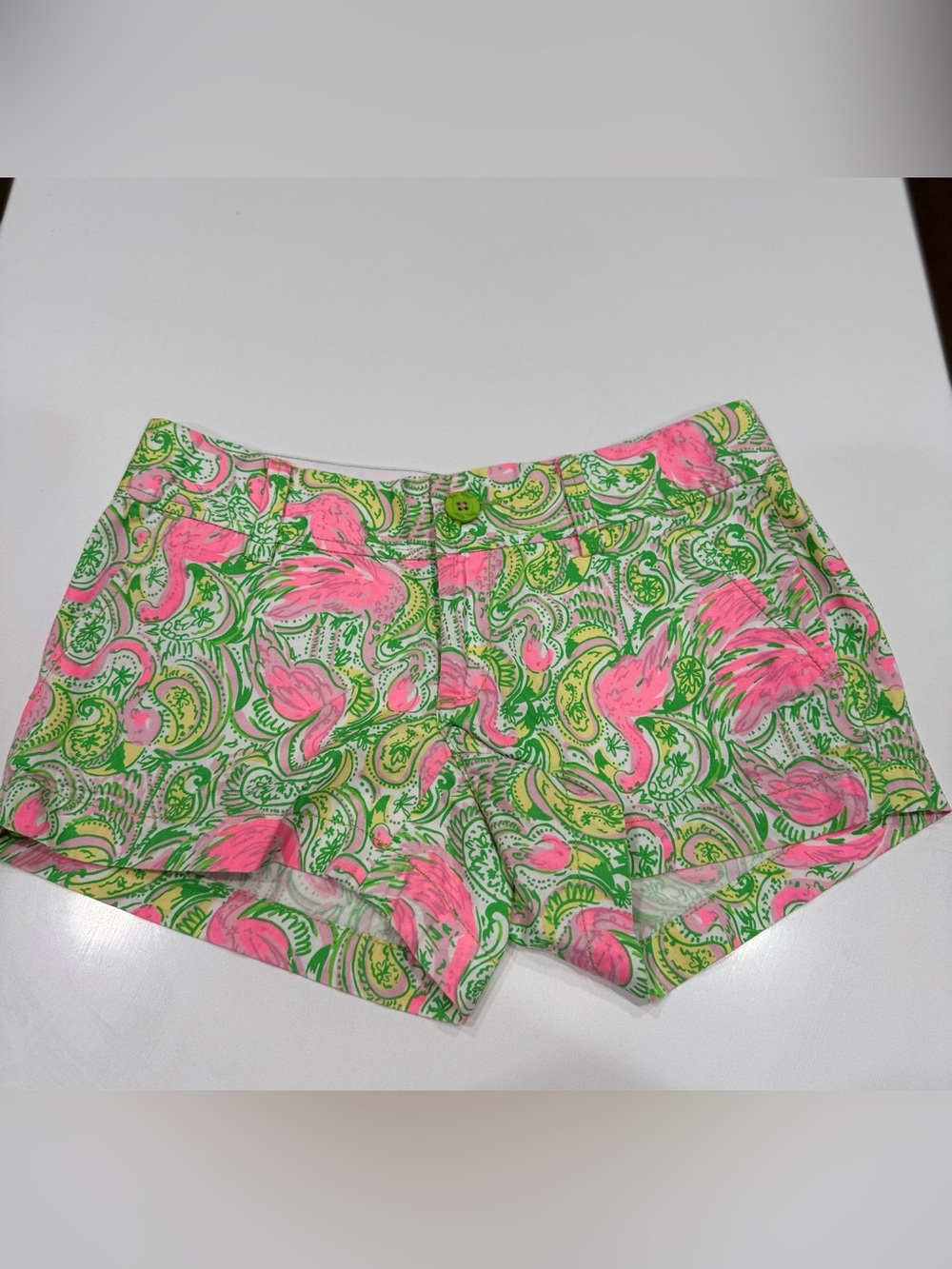 Lilly Pulitzer Pink & Green Paisley Flamingo Women's Shorts (The Walsh Shorts) - Picture 5 of 7